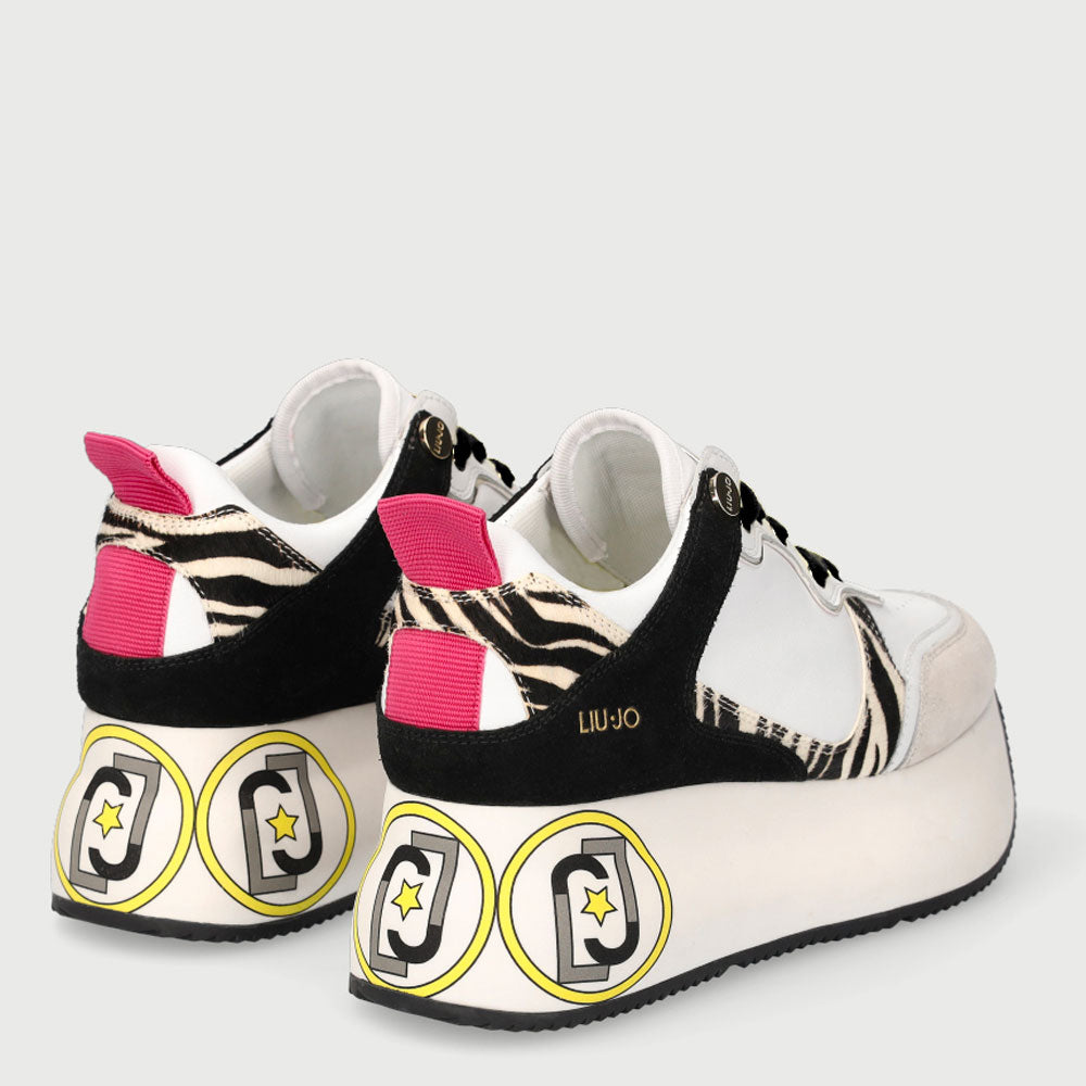Scarpe Donna LIU JO Sneakers Maxi Platform in Suede e Cavallino Bianco