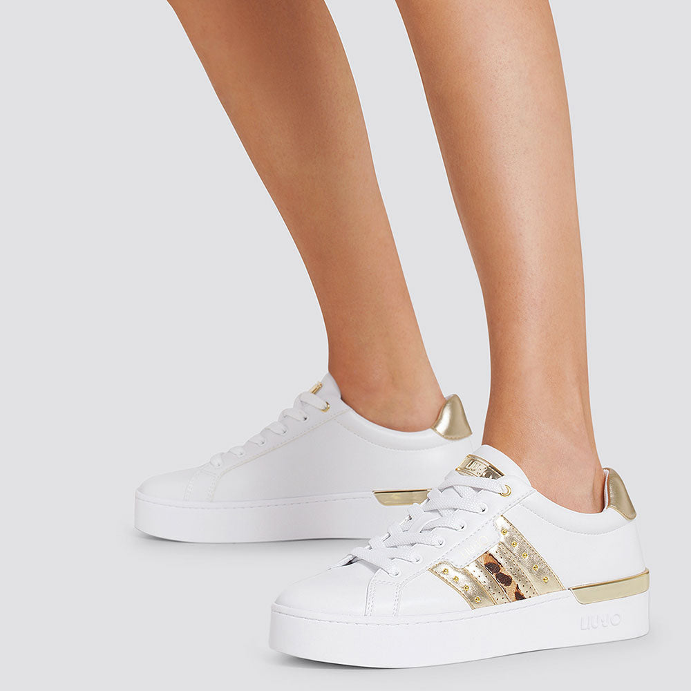 Damenschuhe LIU JO Weiße Sneakers mit goldenen und tierischen Details