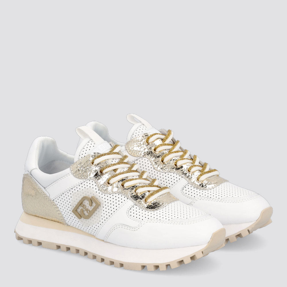 Damenschuhe LIU JO Sneakers aus perforiertem Leder in der Farbe Weißgold