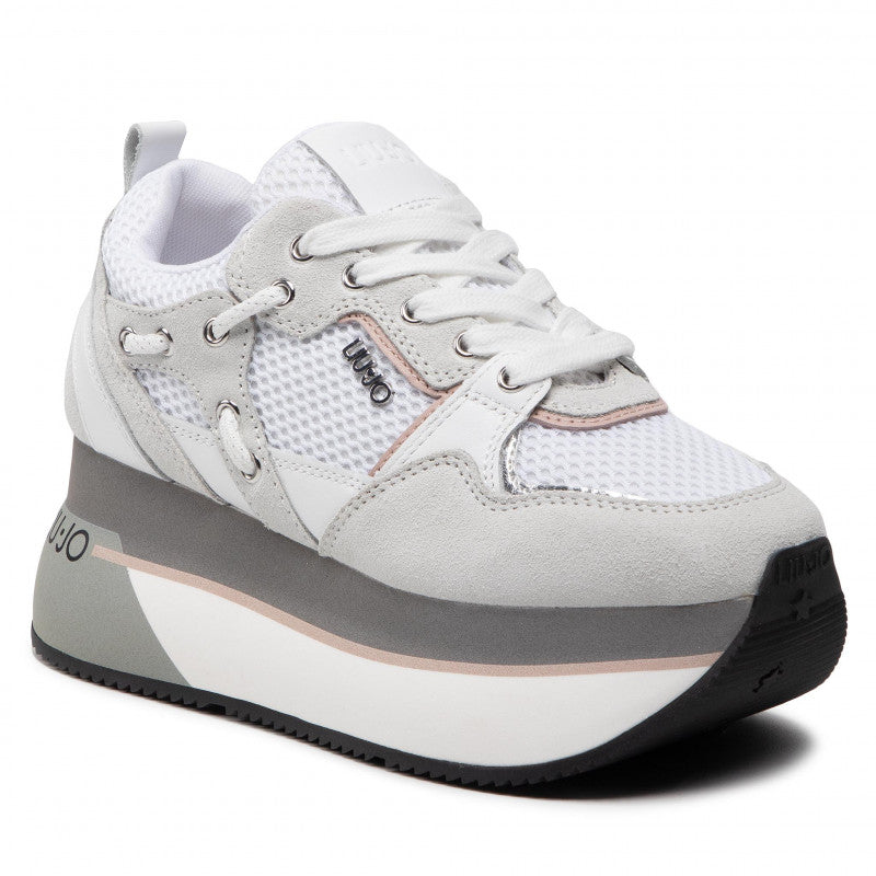 Damenschuhe LIU JO Super Maxi Wonder Plateau-Sneaker aus Leder, Wildleder und Mesh in der Farbe Weiß