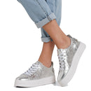 Scarpe Donna LIU JO Sneakers in Pelle Silver effetto Metallizzato con Logo in Rilievo