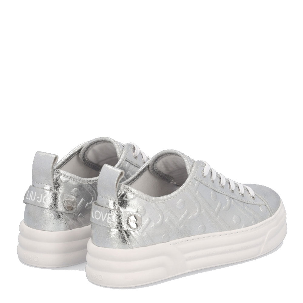Scarpe Donna LIU JO Sneakers in Pelle Silver effetto Metallizzato con Logo in Rilievo