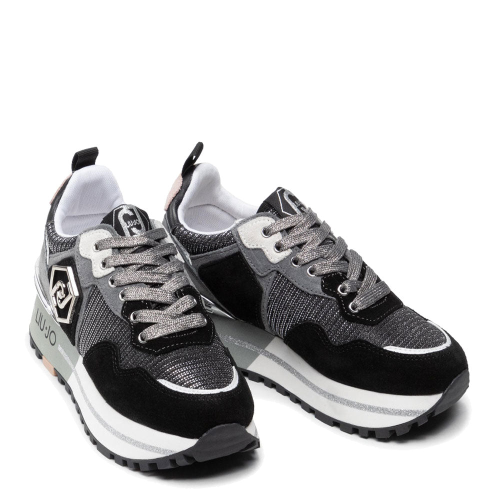 Scarpe Donna LIU JO Sneakers Platform in Mesh e Suede Iridescente colore Black