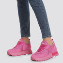 Women's LIU JO Wonder Maxi 24 Platform Sneakers in Fuchsia Mesh and Suede