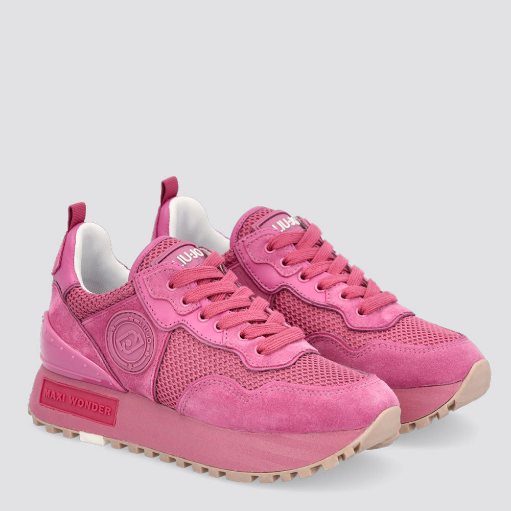 Women's LIU JO Wonder Maxi 24 Platform Sneakers in Fuchsia Mesh and Suede