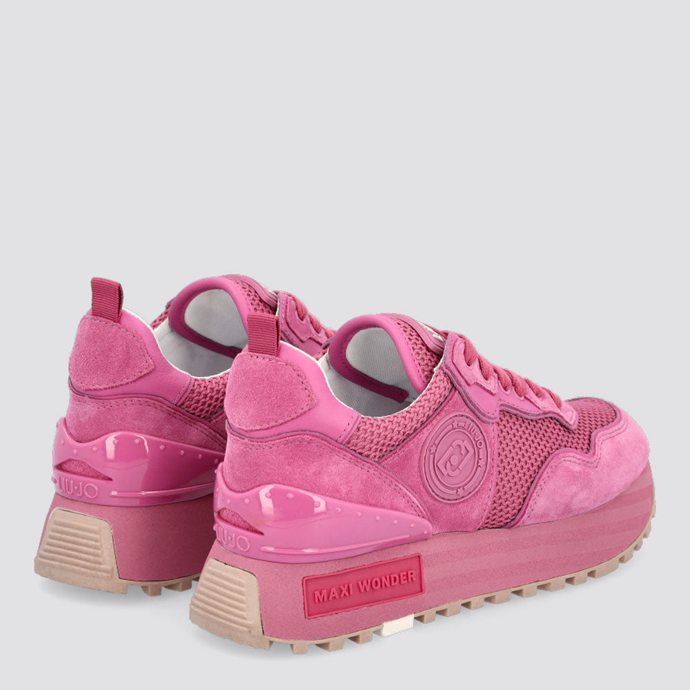 Women's LIU JO Wonder Maxi 24 Platform Sneakers in Fuchsia Mesh and Suede