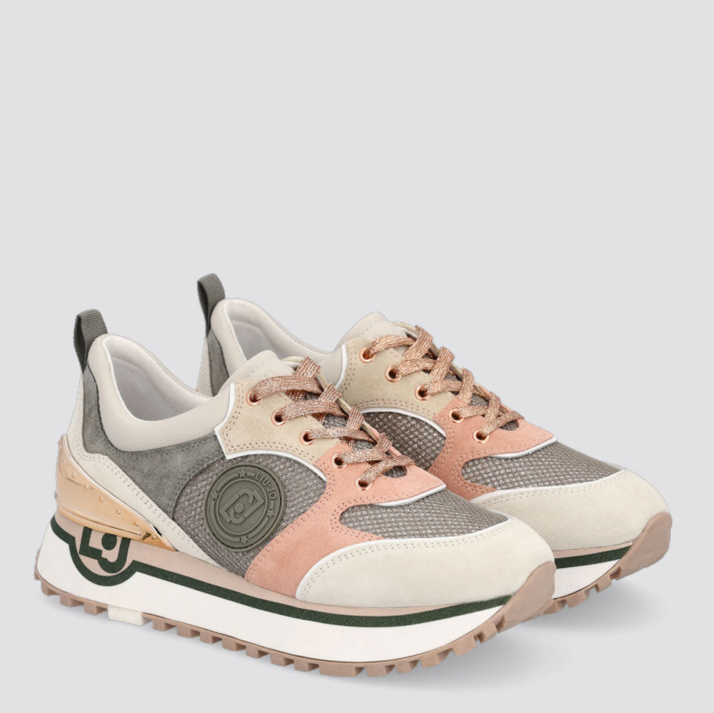 Scarpe Donna LIU JO Sneakers Platform in Suede Mesh e Lurex colore Militare