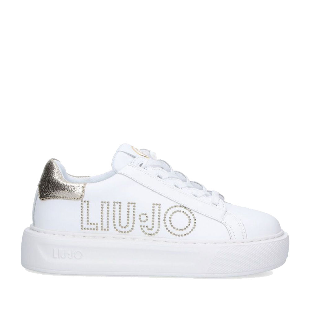 Scarpe Donna LIU JO Sneakers in Pelle Bianca e Oro con Maxi Logo con Borchie