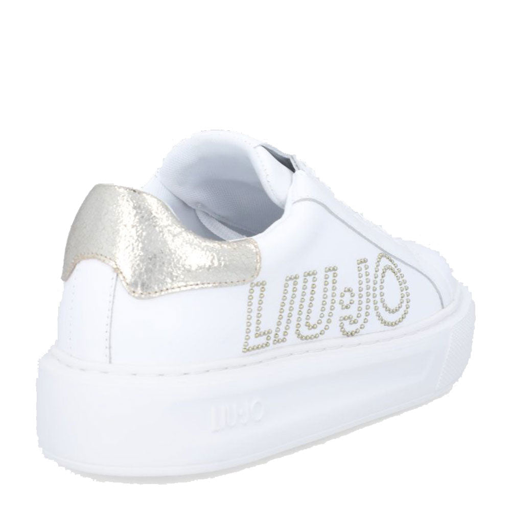 Scarpe Donna LIU JO Sneakers in Pelle Bianca e Oro con Maxi Logo con Borchie