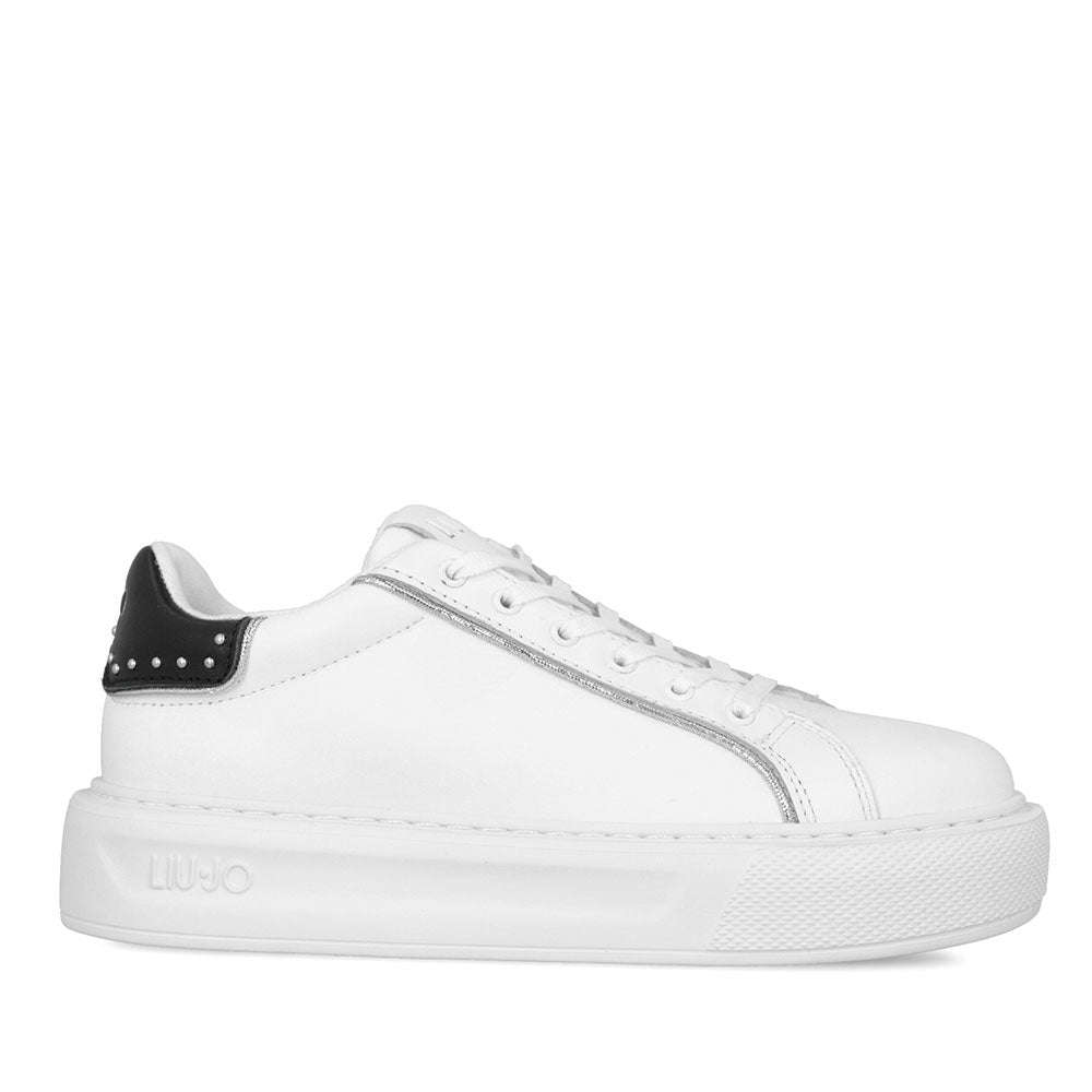 Scarpe Donna LIU JO Sneakers in Pelle Bianca con Dettaglio Nero e Micro Borchie