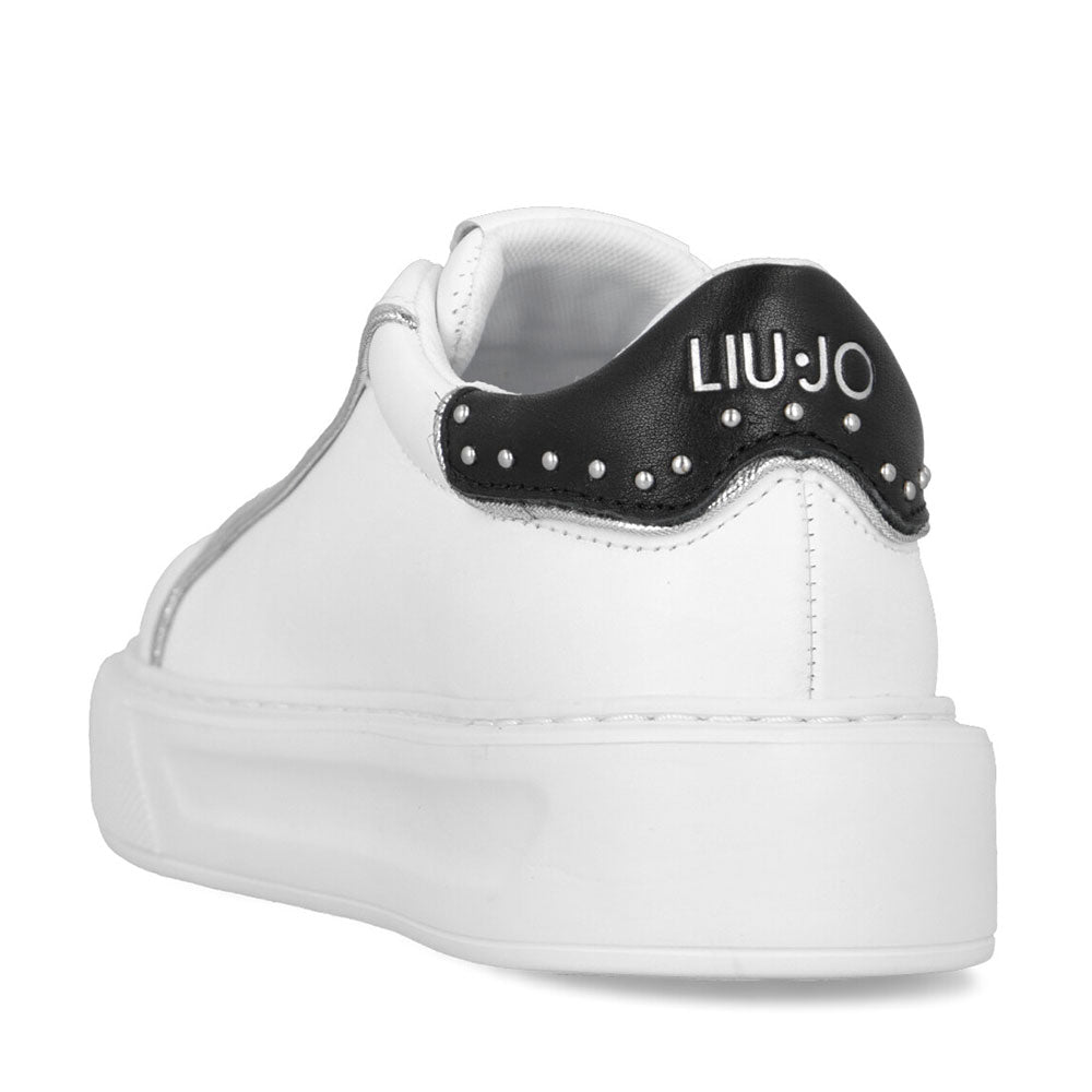 Scarpe Donna LIU JO Sneakers in Pelle Bianca con Dettaglio Nero e Micro Borchie