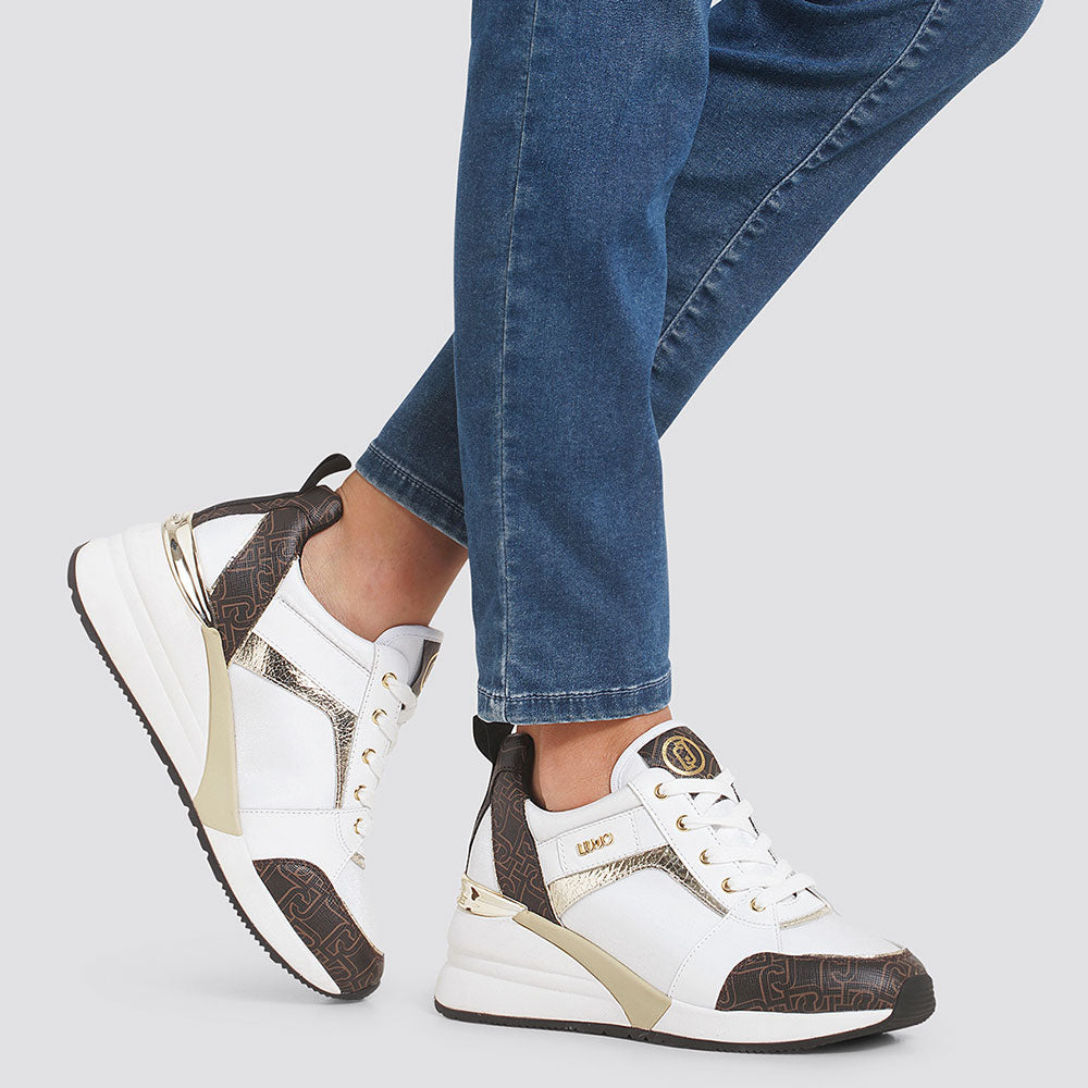 Scarpe Donna LIU JO Sneakers con Zeppa in Raso Bianco e Dettagli