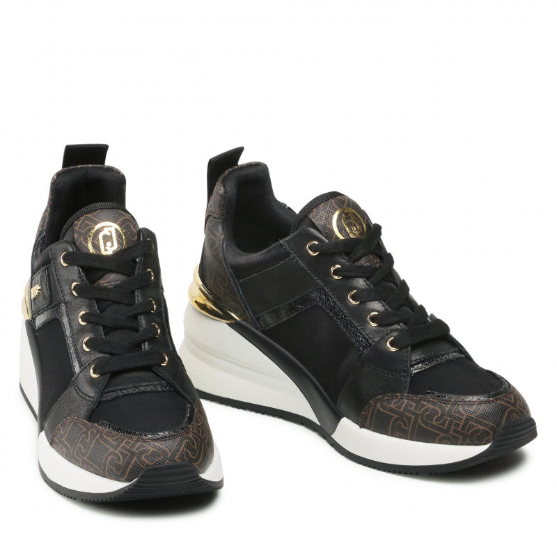 Scarpe Donna LIU JO Sneakers con Zeppa in Raso Nero e Dettagli con Logo Monogram