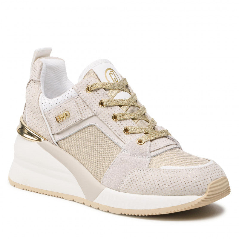 Damenschuhe LIU JO Sneakers mit Keilabsatz aus Mesh-Wildleder und Glitzerdetails in Lammfarbe