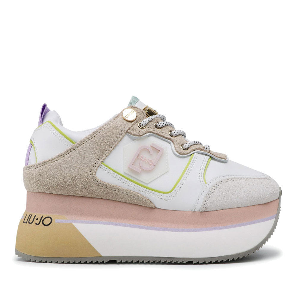 Damenschuhe LIU JO Super Platform Sneakers aus weißem Leder und Wildleder