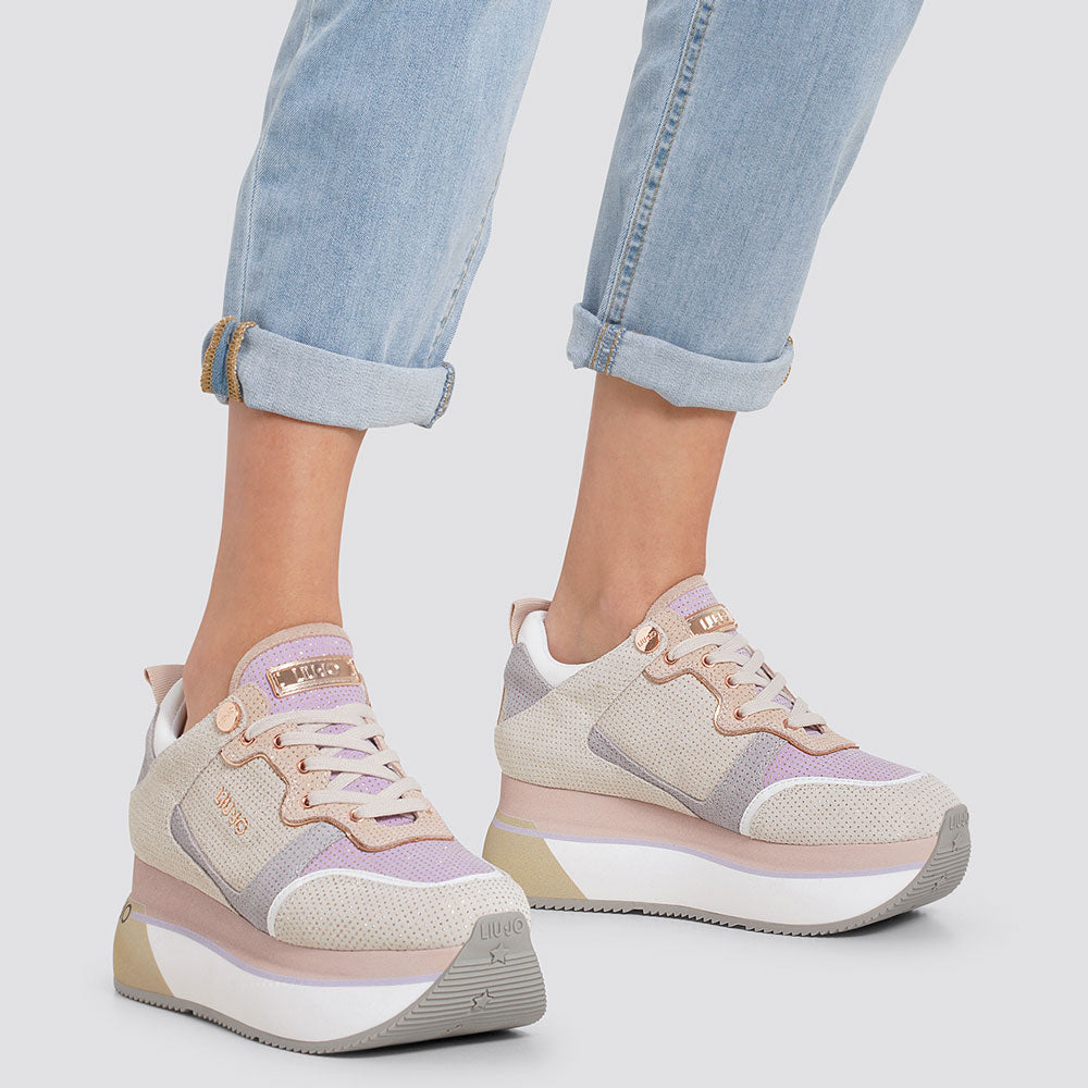 Damenschuhe LIU JO Super Platform Sneakers aus weißem und lila Wildleder