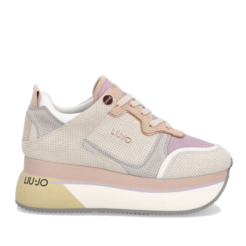 Damenschuhe LIU JO Super Platform Sneakers aus weißem und lila Wildleder