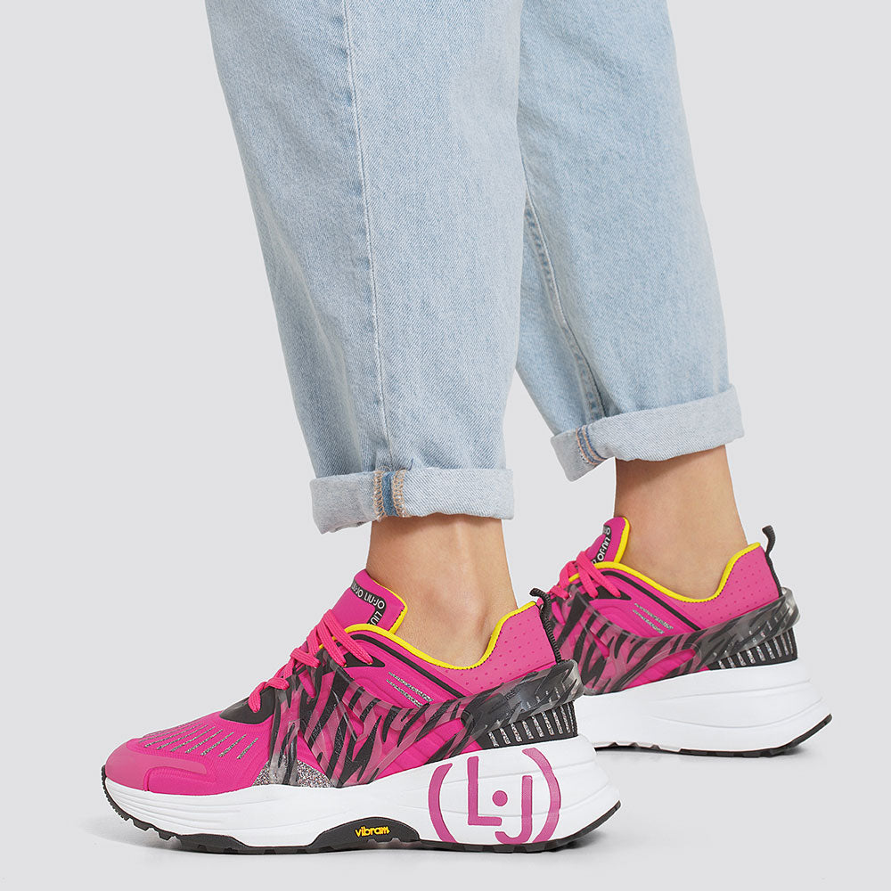 LIU JO Damenschuhe Laufsneaker aus Lycra in Weiß und Fuchsia