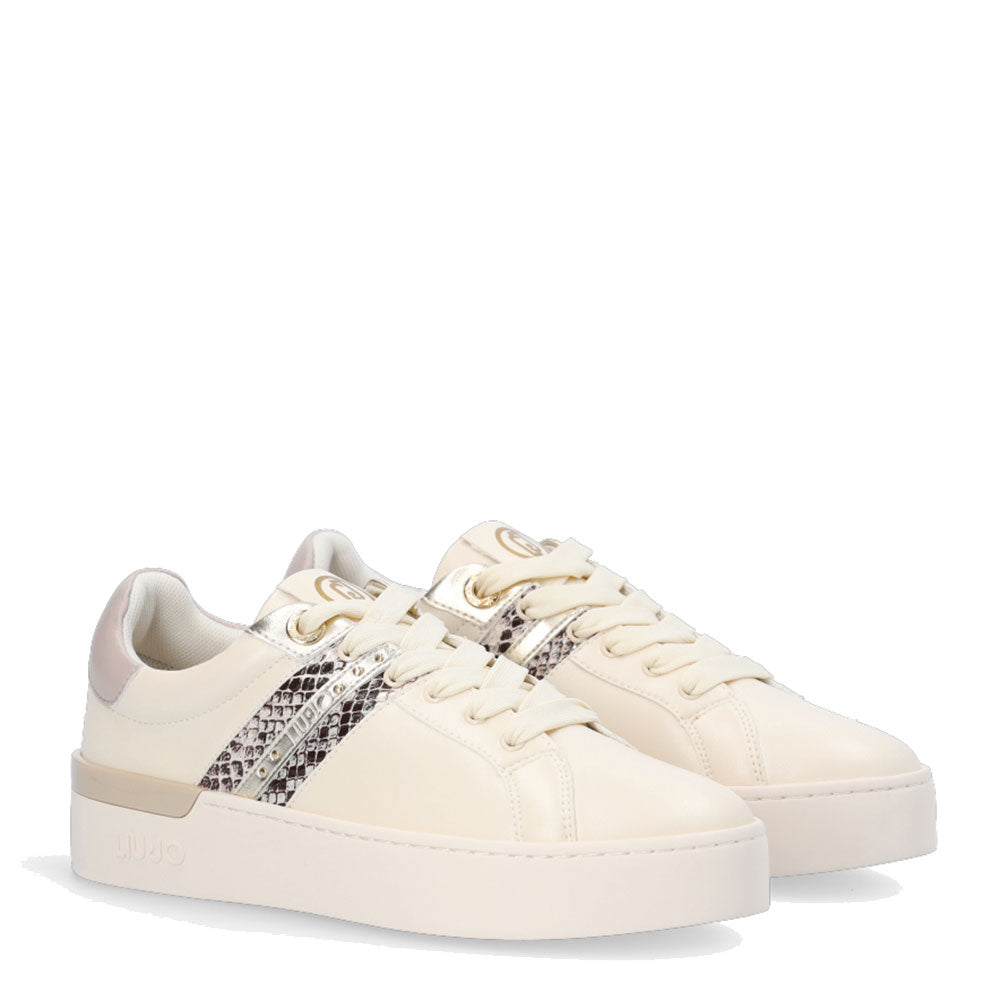 Damenschuhe LIU JO Silvia 68 Butterfarbene Sneakers mit Python-Print-Einsatz und Nieten