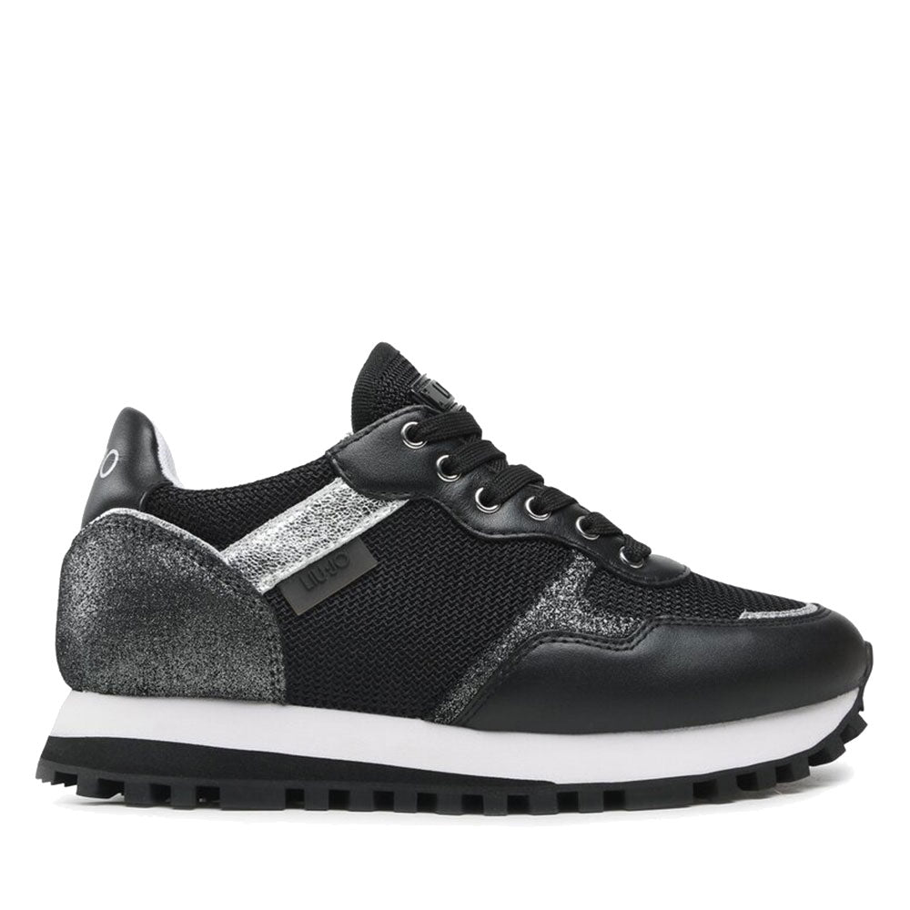 Damenschuhe LIU JO Wonder 01 Sneakers aus Leder und Brighty Mesh in der Farbe Schwarz