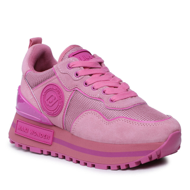 Damenschuhe LIU JO Maxi Wonder 52 Plateau-Sneaker aus Wildleder und Mesh Pink Ray