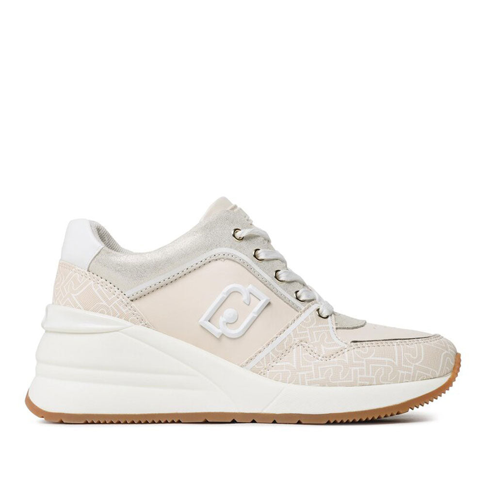 Damenschuhe LIU JO Alyssa 10 Sneakers aus butterfarbenem Leder mit Monogram-Einsätzen