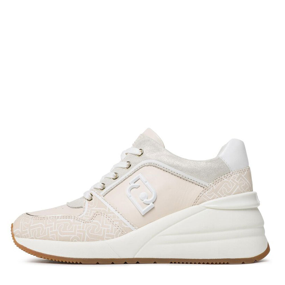 Damenschuhe LIU JO Alyssa 10 Sneakers aus butterfarbenem Leder mit Monogram-Einsätzen