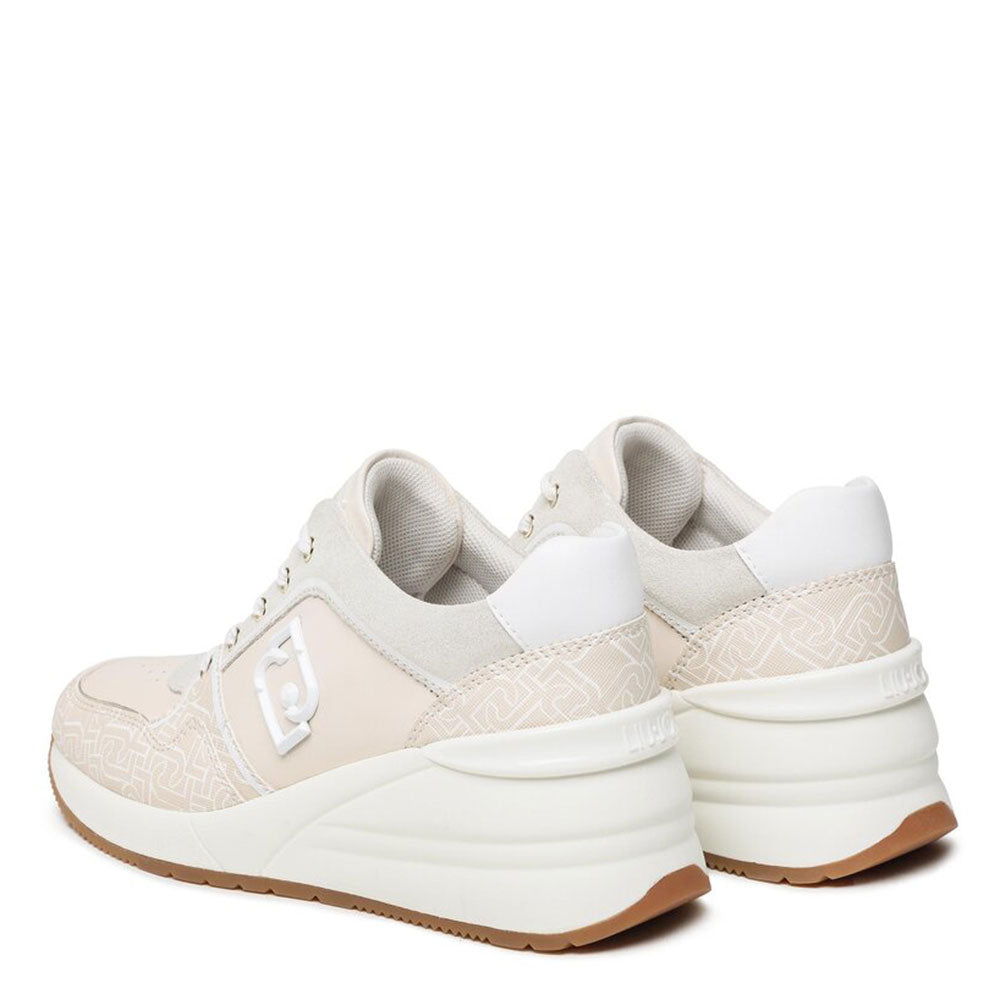 Damenschuhe LIU JO Alyssa 10 Sneakers aus butterfarbenem Leder mit Monogram-Einsätzen