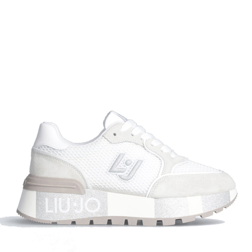 Scarpe Donna LIU JO Sneakers Platform Amazing 25 in Suede e Mesh Bianco