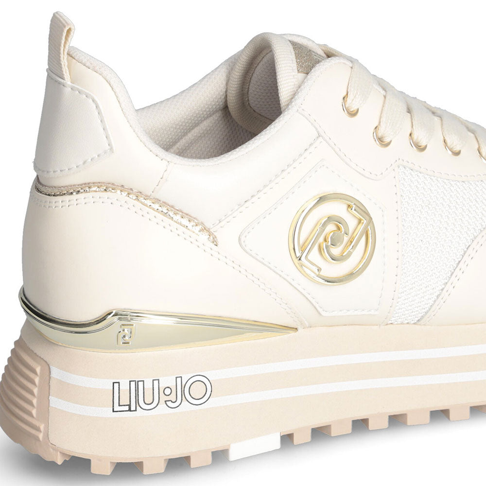 Damenschuhe LIU JO Platform Maxi Wonder 100 Sneakers aus Leder und Brighty Mesh Ivory