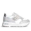 Damenschuhe LIU JO Platform Maxi Wonder 73 Sneakers aus Wildleder und Nylon mit Animalier Silver-Print