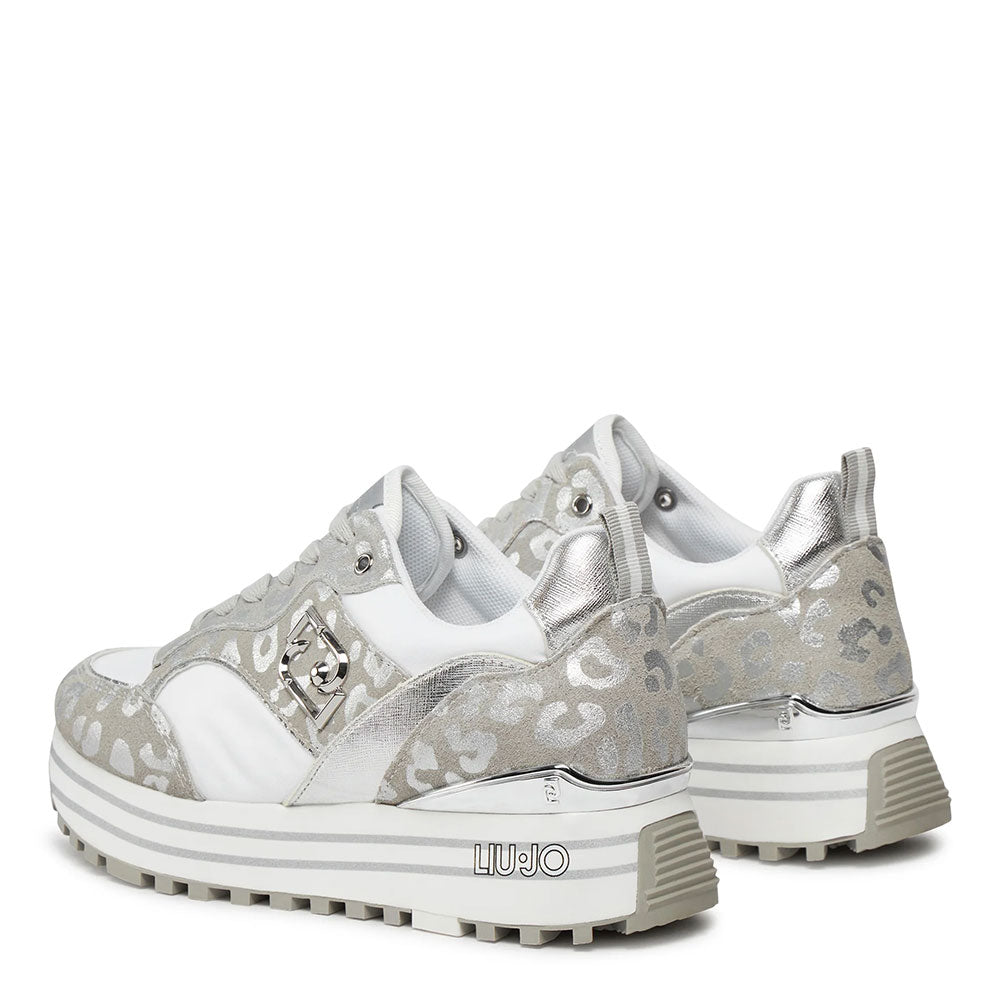 Damenschuhe LIU JO Platform Maxi Wonder 73 Sneakers aus Wildleder und Nylon mit Animalier Silver-Print