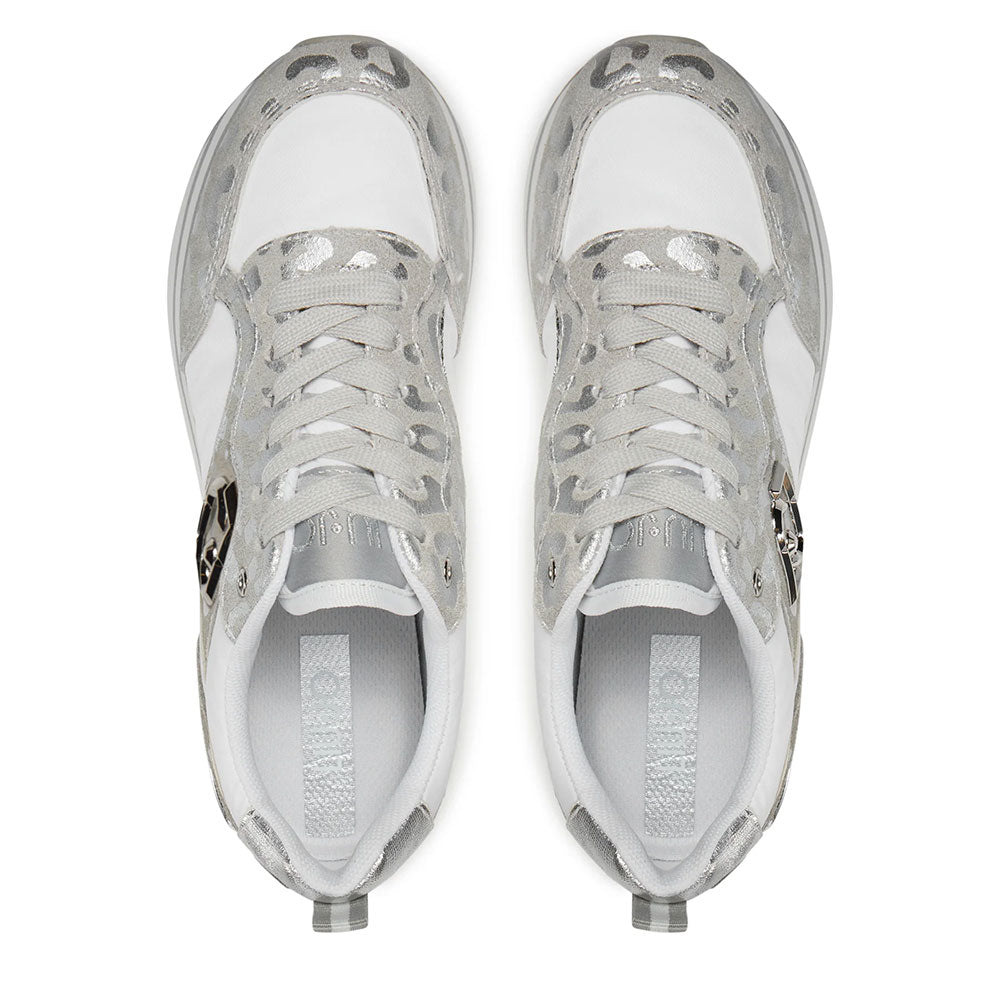 Scarpe Donna LIU JO Sneakers Platform Maxi Wonder 73 in Suede e Nylon stampa Animalier Silver