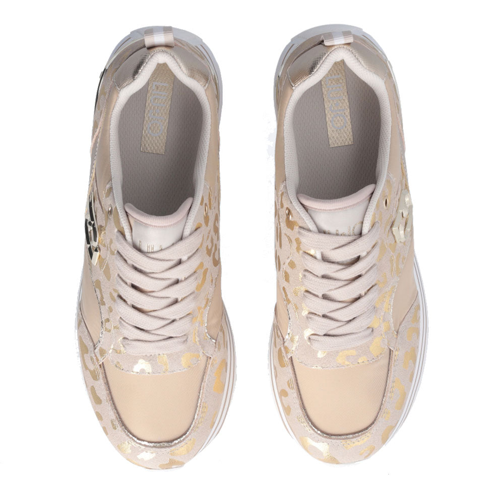 Scarpe Donna LIU JO Sneakers Platform Maxi Wonder 73 in Suede e Nylon stampa Animalier Light Gold