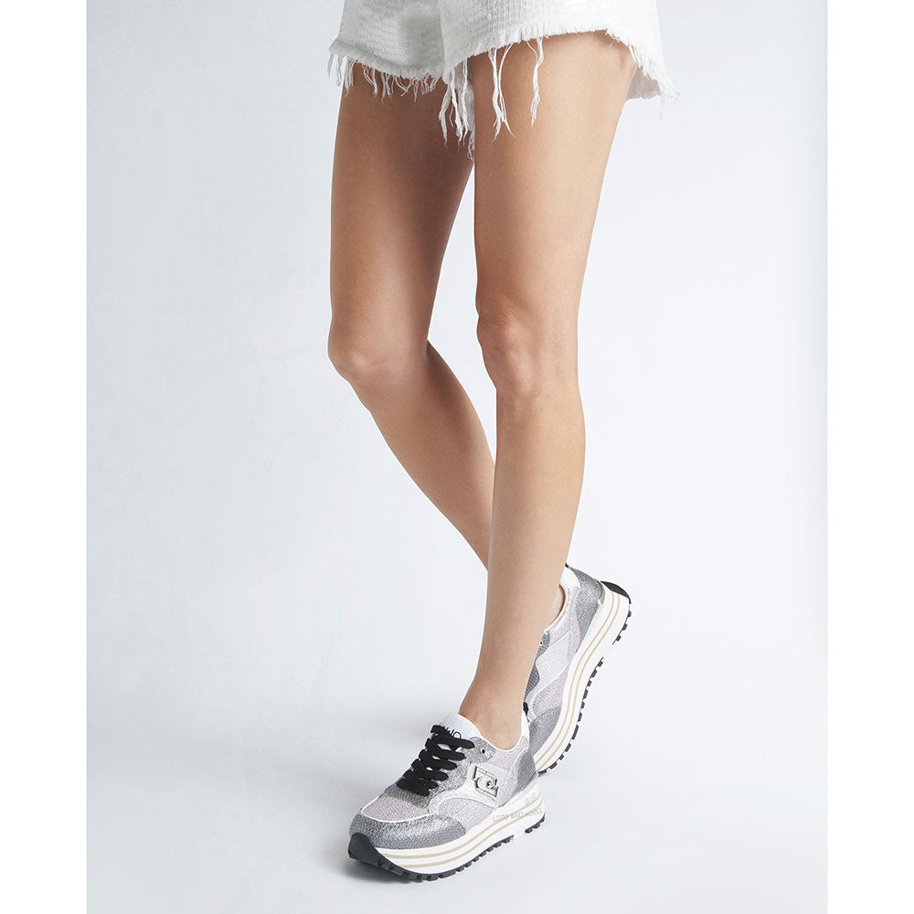 Scarpe Donna LIU JO Sneakers Platform Maxi Wonder 73 con Paillettes Glitterate Argento