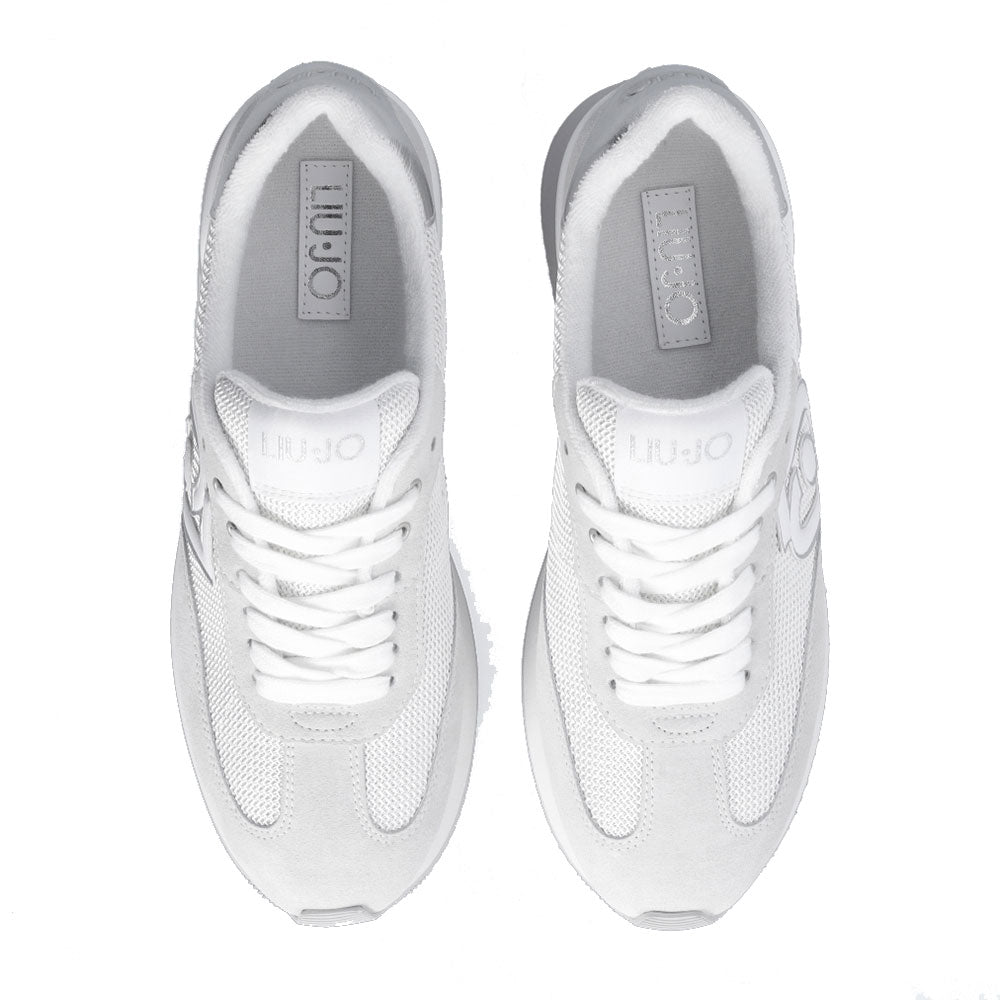 Scarpe Donna LIU JO Sneakers Dreamy 02 in Suede e Brighty Mesh White e Silver