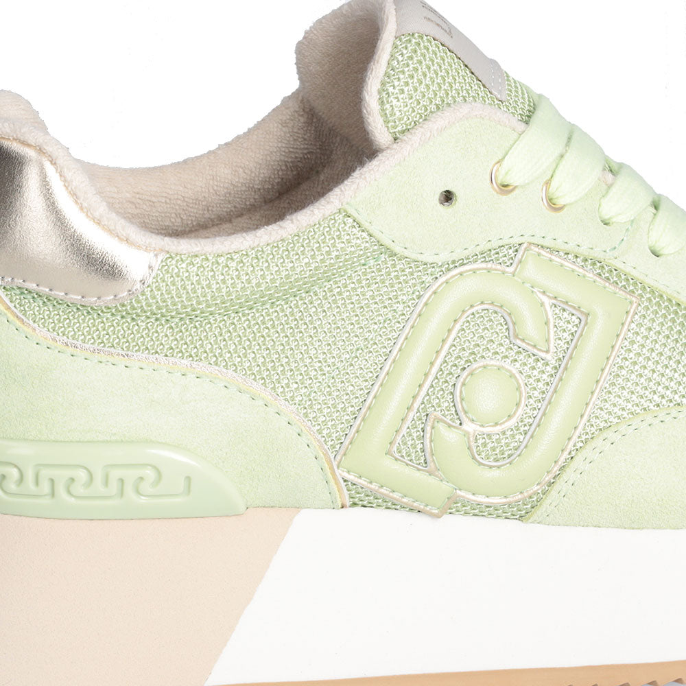 Scarpe Donna LIU JO Sneakers Dreamy 02 in Suede e Brighty Mesh Light Green e Light Gold