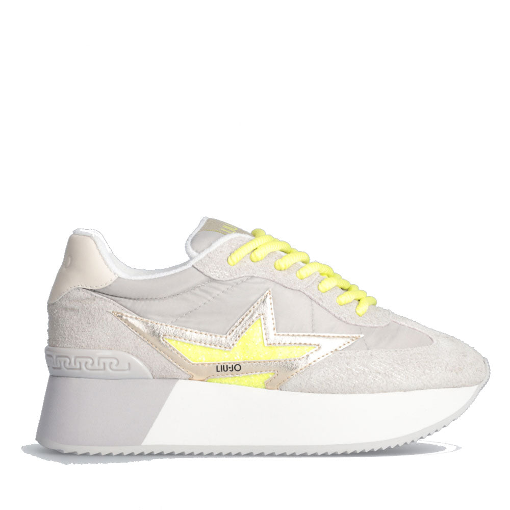 Scarpe Donna LIU JO Sneakers Platform Dreamy 03 in Suede Nylon e Inserti Laminati Grey e Yellow Fluo