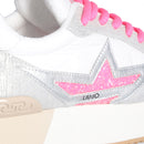 Scarpe Donna LIU JO Sneakers Platform Dreamy 03 in Suede Nylon e Inserti Laminati White e Fuxia Fluo