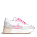 Scarpe Donna LIU JO Sneakers Platform Dreamy 03 in Suede Nylon e Inserti Laminati White e Fuxia Fluo