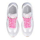 Scarpe Donna LIU JO Sneakers Platform Dreamy 03 in Suede Nylon e Inserti Laminati White e Fuxia Fluo