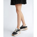 Damenschuhe LIU JO Dreamy 03 Plateau-Sneaker aus Denim und hellem Mesh in Schwarz und Hellgold