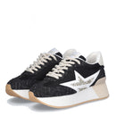 Damenschuhe LIU JO Dreamy 03 Plateau-Sneaker aus Denim und hellem Mesh in Schwarz und Hellgold