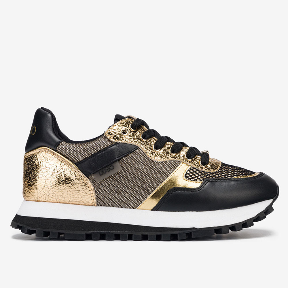 Scarpe Donna LIU JO Sneakers in Nappa con Inserti Metalizzati Nero e Oro