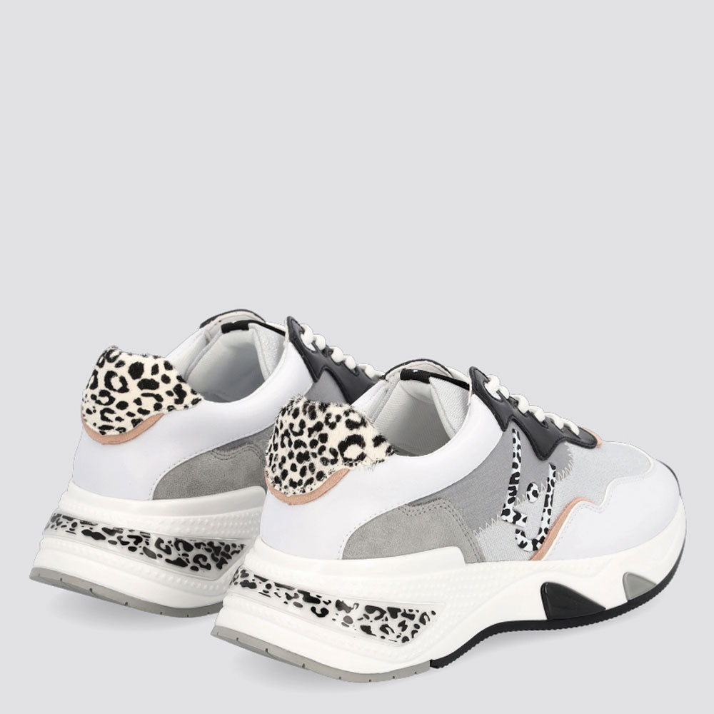 Damenschuhe LIU JO Sneakers aus Lurex und weißem Satin mit Animalier-Detail