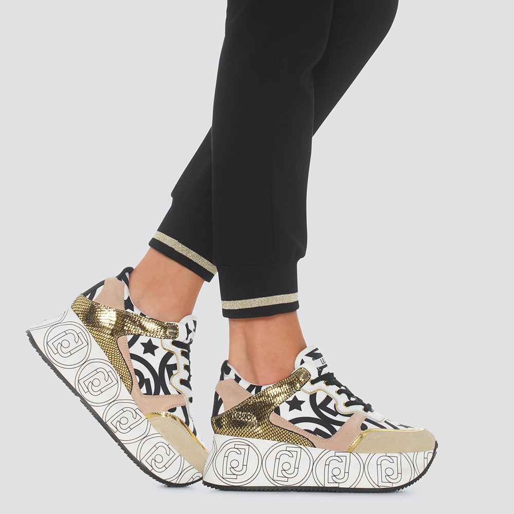 Scarpe Donna LIU JO Sneakers Maxi Platform in Suede e Nylon colore Bianco e Nero