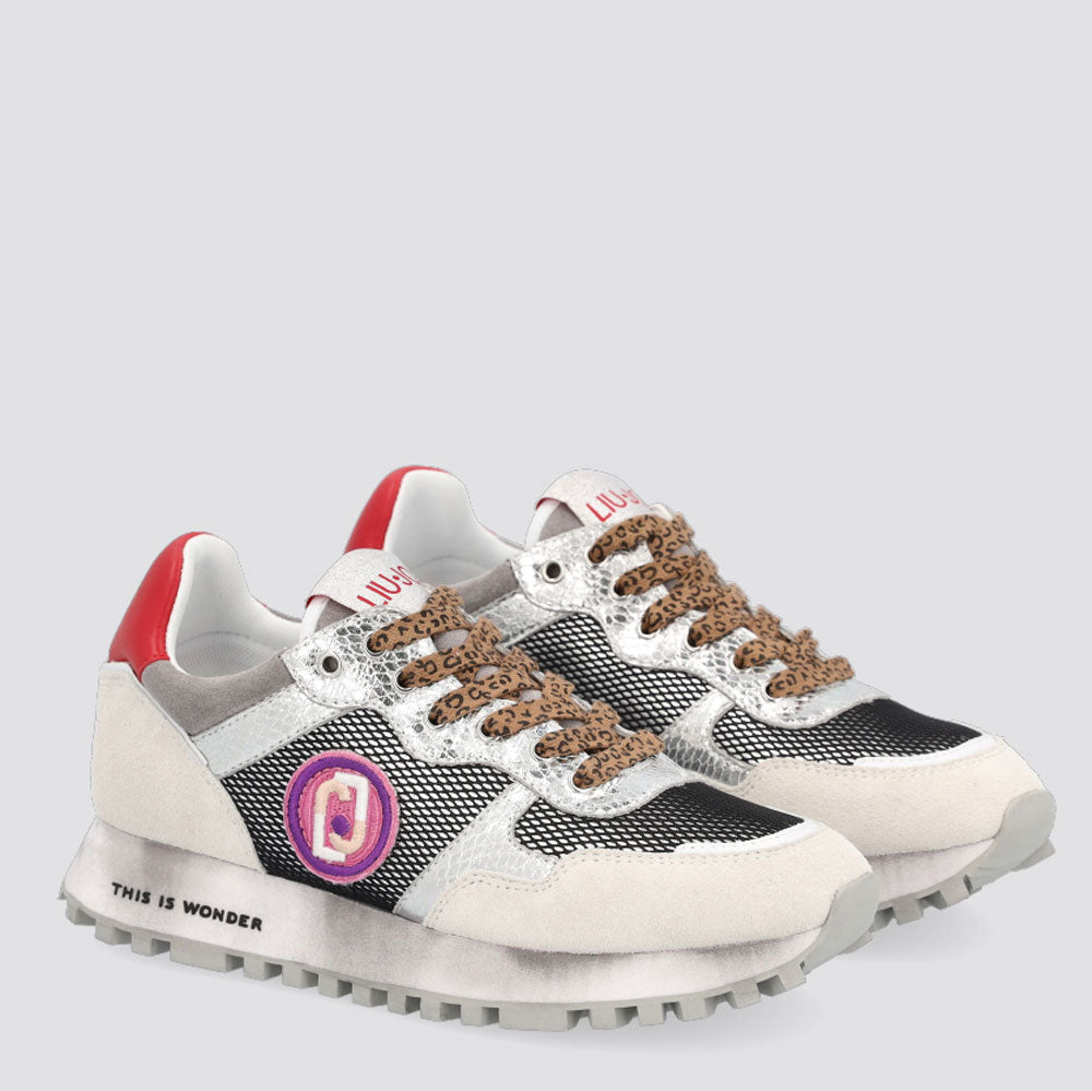 Damenschuhe LIU JO Sneakers aus Wildleder und Mesh in Silber und Fuchsia