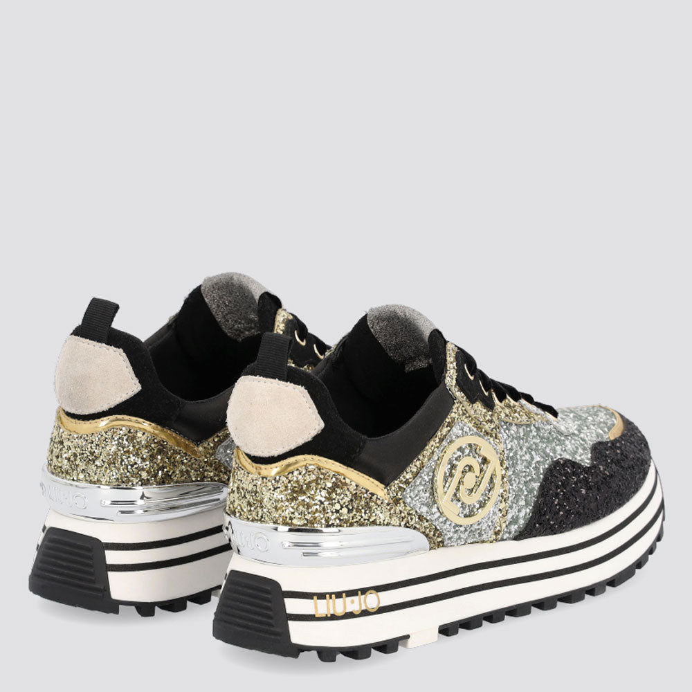 Scarpe Donna LIU JO Sneakers Platform con Glitter colore Nero Oro e Argento