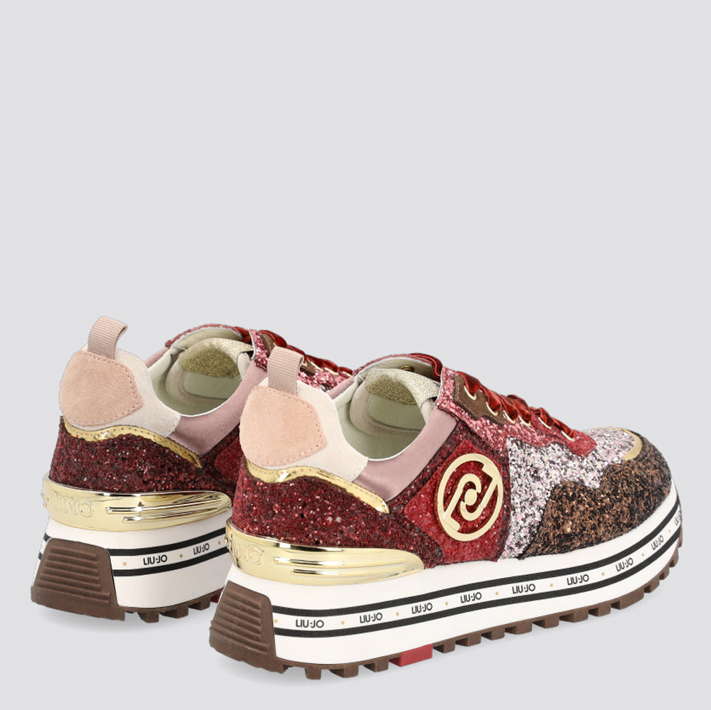 Scarpe Donna LIU JO Sneakers Platform con Glitter colore Marrone e Rosso