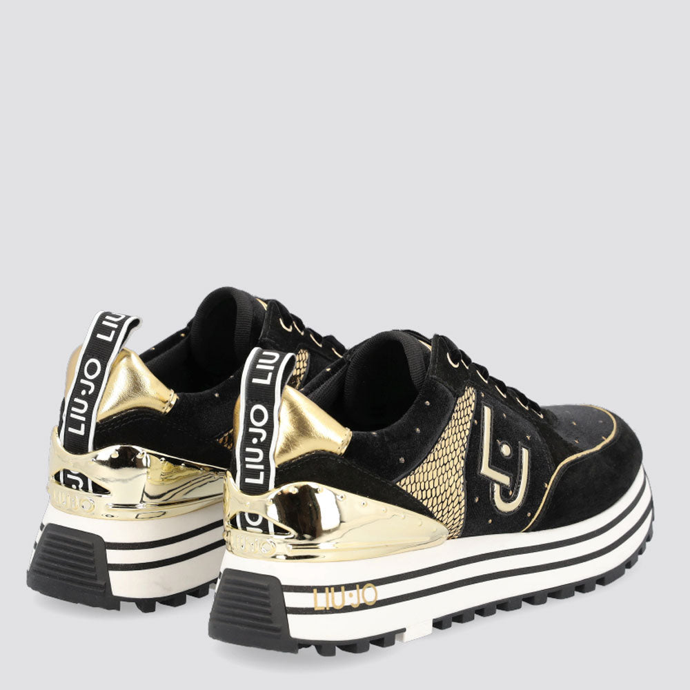 Scarpe Donna LIU JO Sneakers Platform in Suede e Velluto Nero con